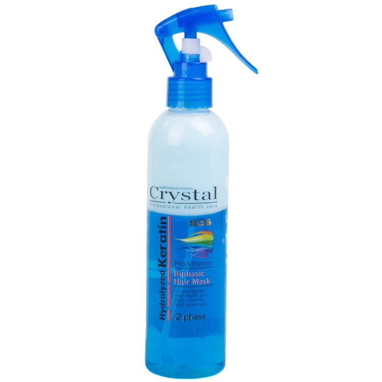 ماسک مو دو فاز آبی کریستال حجم 250 میلیلیتر، سازگار با انواع مو، مدل Hydrolyzed Keratin
