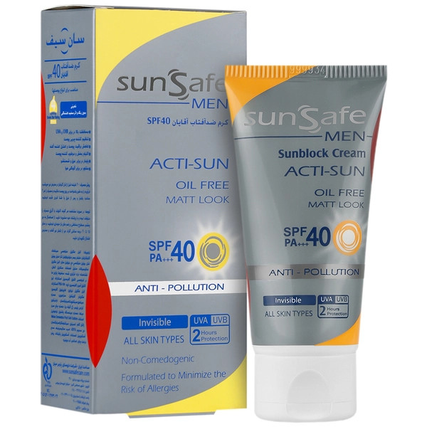 کرم ضد آفتاب بی رنگ SPF40 آقایان مناسب انواع پوست ها