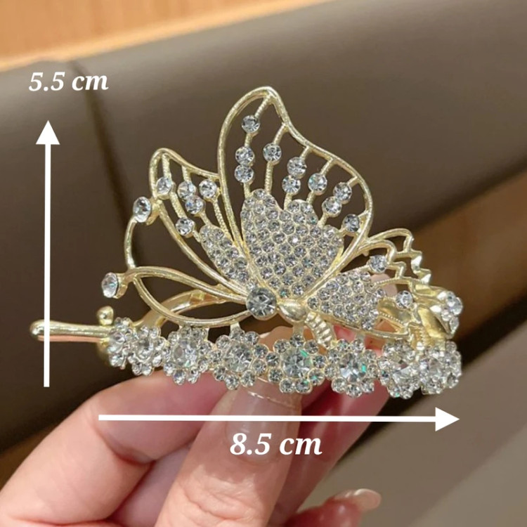 گیره مو زنانه مدل لوکس مجلسی طرح پروانه نگین دار