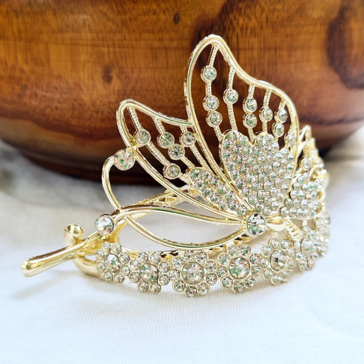 گیره مو زنانه مدل لوکس مجلسی طرح پروانه نگین دار