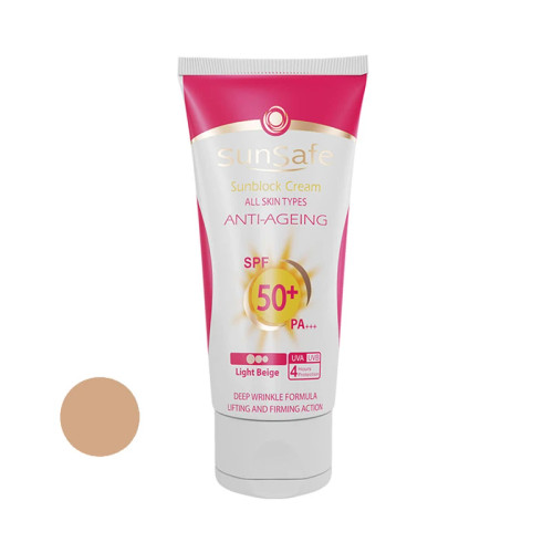 کرم ضدآفتاب و ضدچروک رنگی بژ روشن سانسیف مدل SPF50 مناسب انواع پوست، حجم 50 میلیلیتر