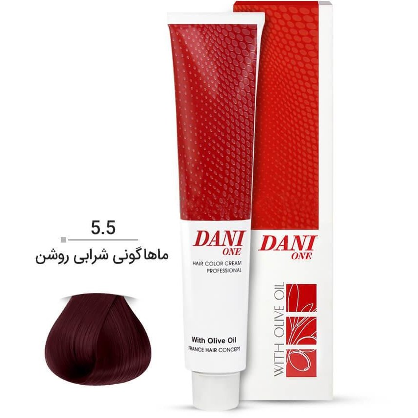 رنگ مو دنی وان شماره 5.5 حجم 100 میلی لیتر رنگ ماهاگونی شرابی روشن