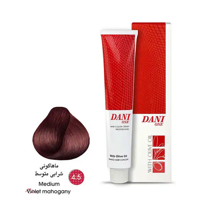 رنگ مو دنی وان شماره 4.5 حجم 100 میلی لیتر رنگ ماهاگونی شرابی متوسط