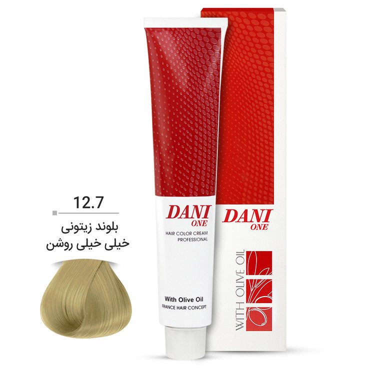 رنگ مو دنی وان شماره 12.7 حجم 100 میلی لیتر رنگ بلوند زیتونی خیلی خیلی روشن