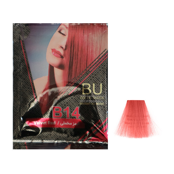 شامپو رنگ مو بی یو مدل B14 شماره ۱۴ حجم ۳۰ میلی لیتر رنگ قرمز مخملی
