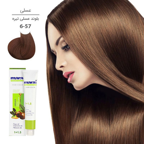 رنگ مو مارال با رنگ بلوند عسلی تیره شماره 6.57، حجم 100 میلیلیتر