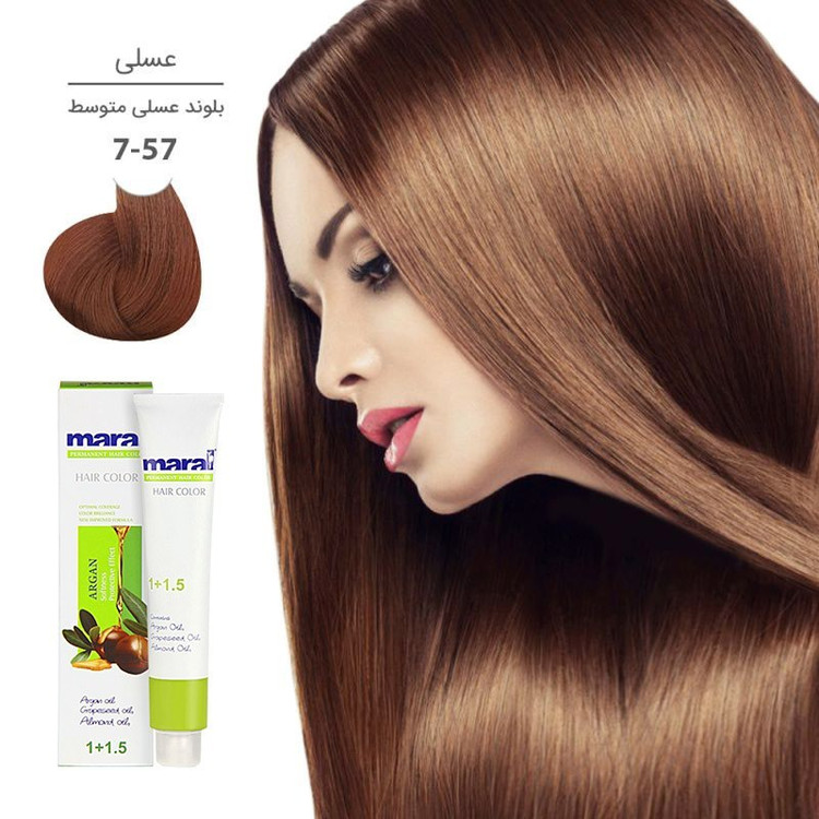 رنگ مو مارال با رنگ بلوند عسلی متوسط شماره 7.57، حجم 100 میلیلیتر
