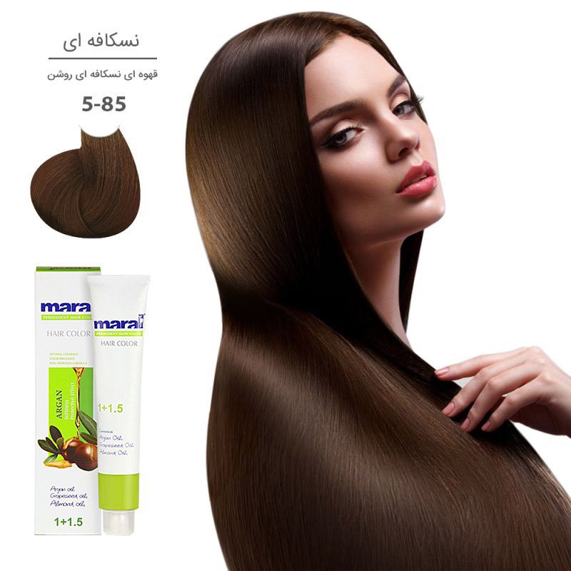 رنگ مو مارال با رنگ قهوه ای نسکافه ای روشن شماره 5.85، حجم 100 میلی‌لیتر