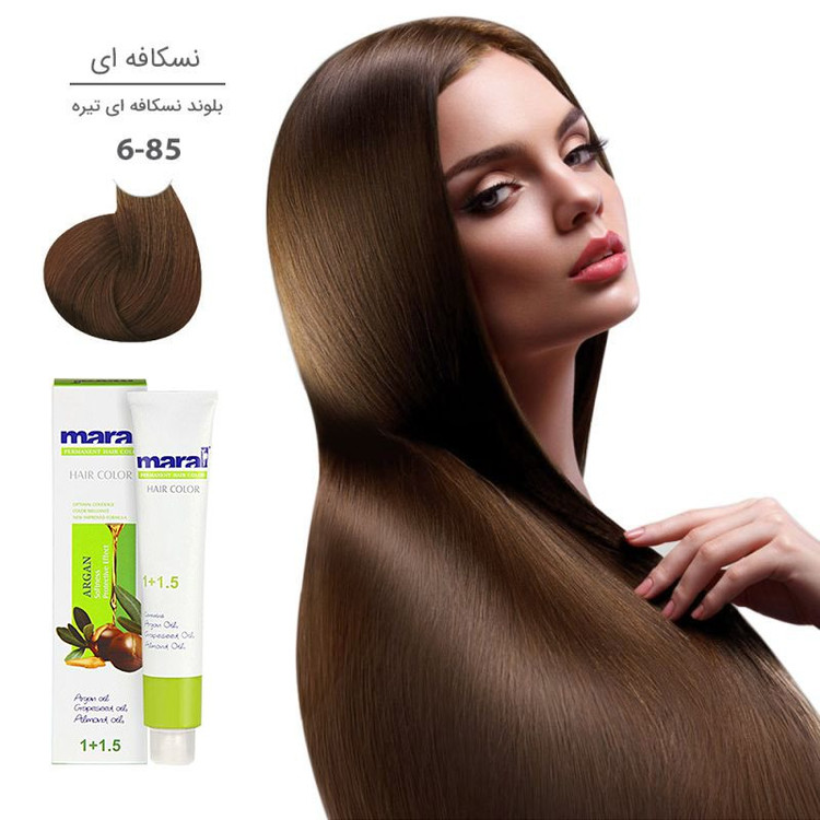 رنگ مو مارال با رنگ بلوند نسکافه ای تیره شماره 6.85، حجم 100 میلیلیتر