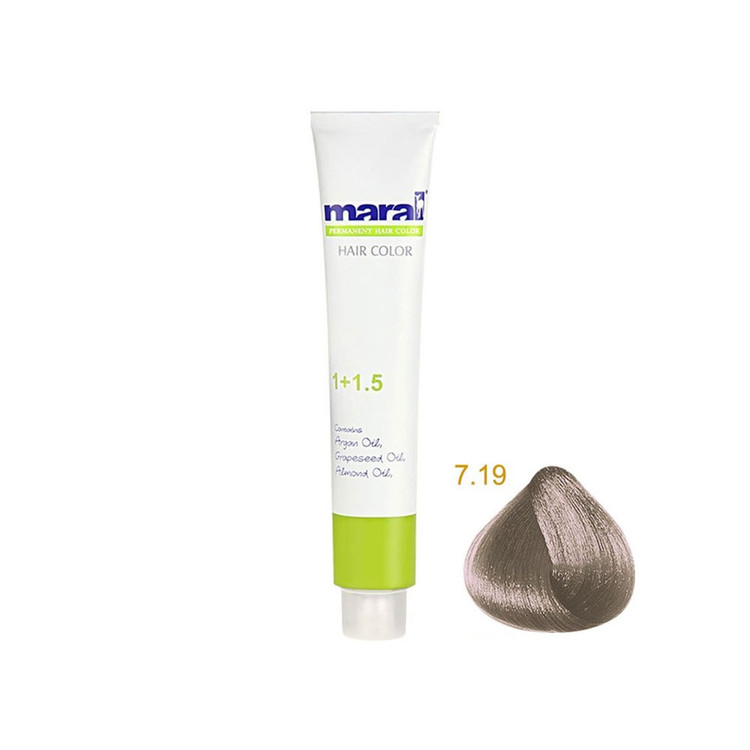 رنگ مو مارال با رنگ بلوند دودی بنفش متوسط شماره 7.19 ، حجم 100 میلی لیتر