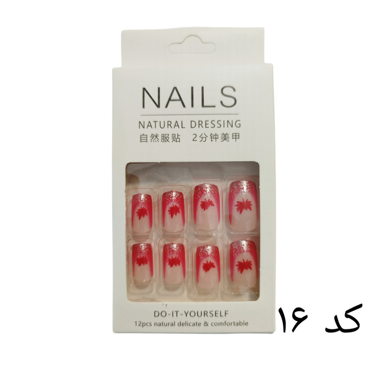 ناخن مصنوعی نوک پهن NAILS به همراه چسب دو طرفه کد 16