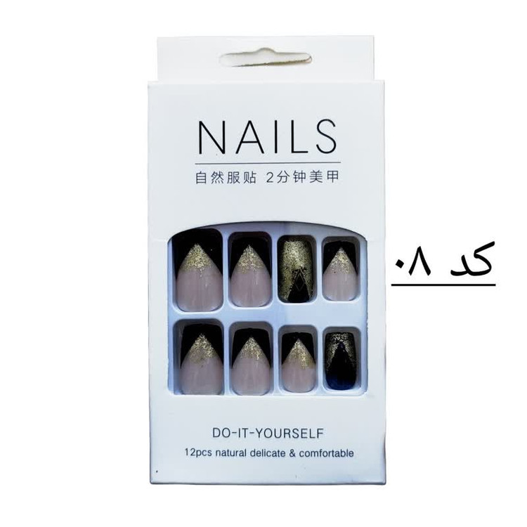 ناخن مصنوعی نوک پهن NAILS به همراه چسب دو طرفه کد 08