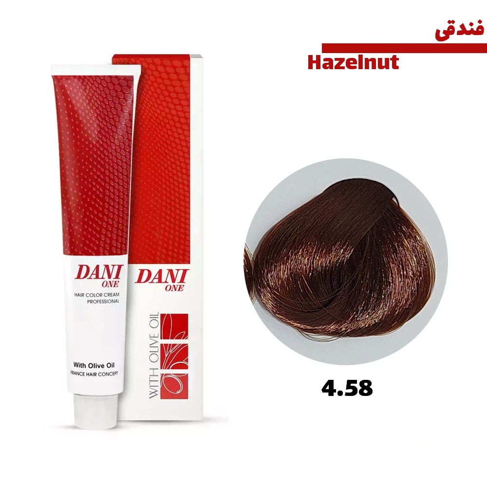 رنگ مو دنی وان رنگ قهوه ای فندقی تیره شماره 4.58 حجم 100 میلی لیتر