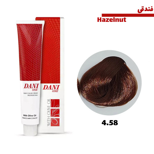 رنگ مو دنی وان رنگ قهوه ای فندقی تیره شماره 4.58 حجم 100 میلی لیتر