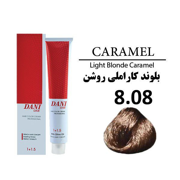 رنگ مو دنی وان رنگ بلوند کاراملی روشن شماره 8.08 حجم 100 میلی لیتر