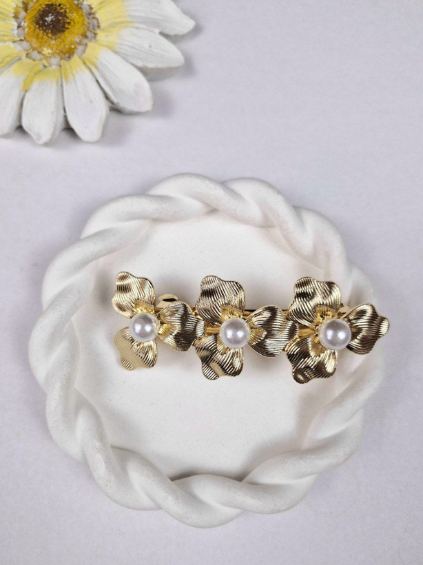 گیره مو فرانسوی طرح سه گل طلایی کد 03