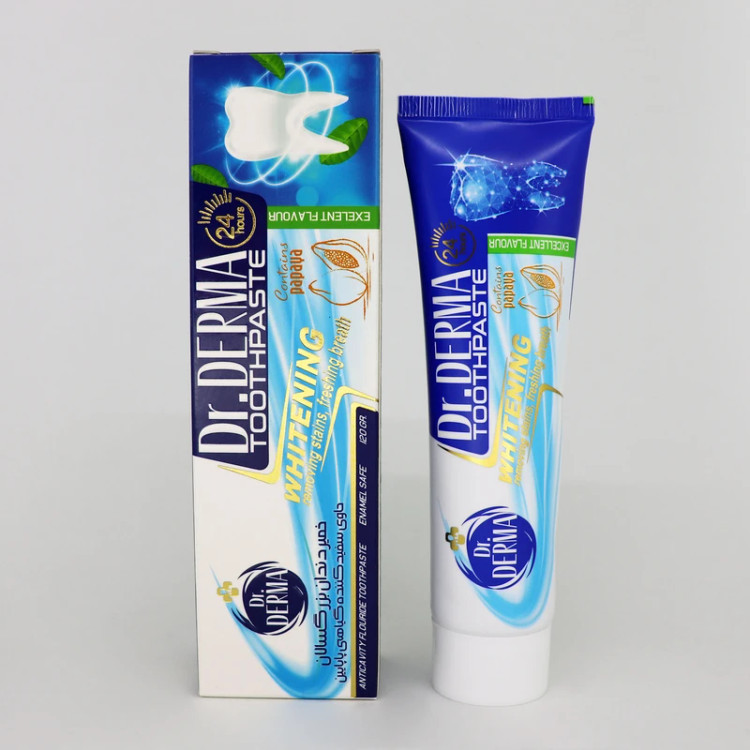 خمیر دندان حاوی سفید کننده گیاهی دکتر درما مدل پاپایا حجم 120 گرم