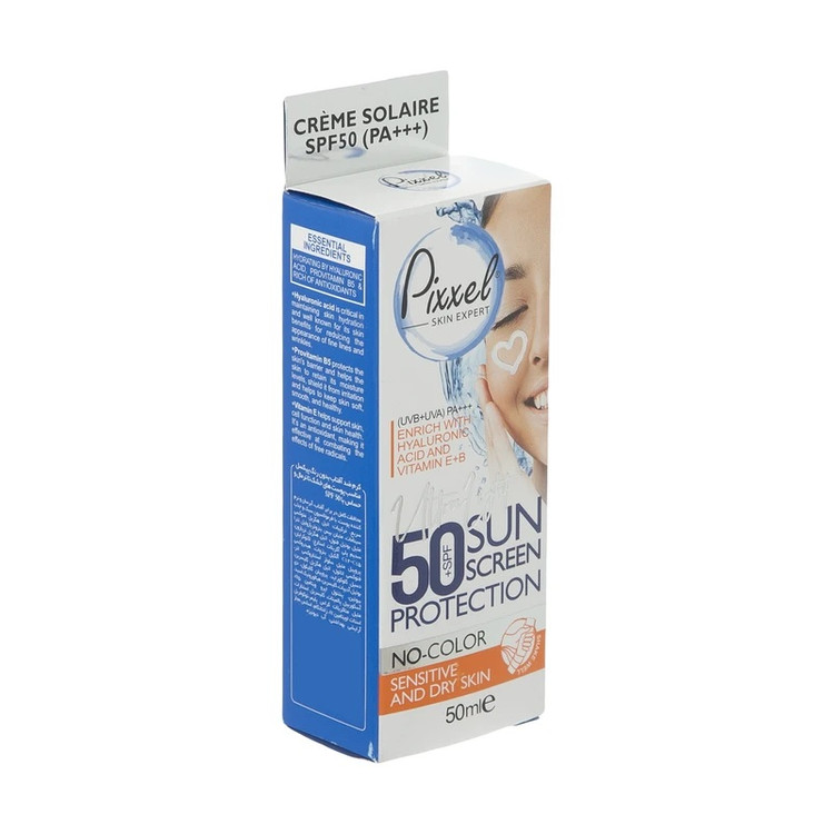 کرم ضدآفتاب پیکسل بیرنگ SPF50 مناسب پوست خشک و نرمال و حساس حجم 50 میلیلیتر