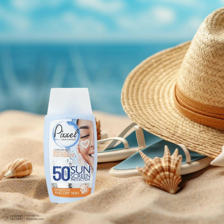 کرم ضدآفتاب پیکسل بیرنگ SPF50 مناسب پوست خشک و نرمال و حساس حجم 50 میلیلیتر