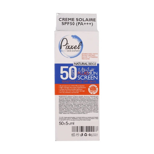 کرم ضدآفتاب فلوئیدی رنگی SPF50 پیکسل مناسب پوست حساس و خشک حجم 50 میلیلیتر
