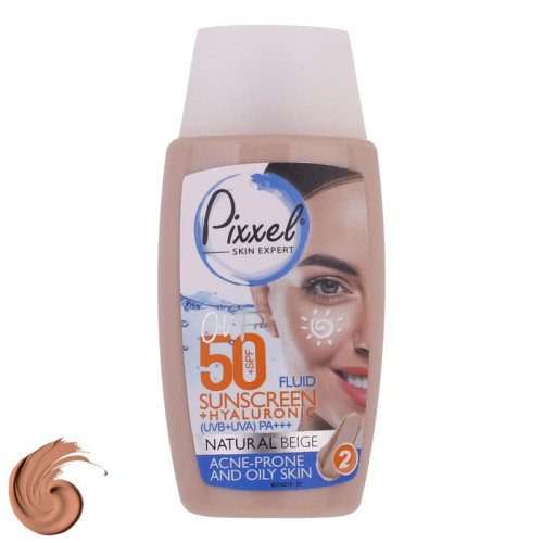 کرم ضدآفتاب فلوئیدی رنگی بژ طبیعی SPF50 پیکسل مناسب پوست چرب، جوش دار و مختلط حجم 50 میلیلیتر