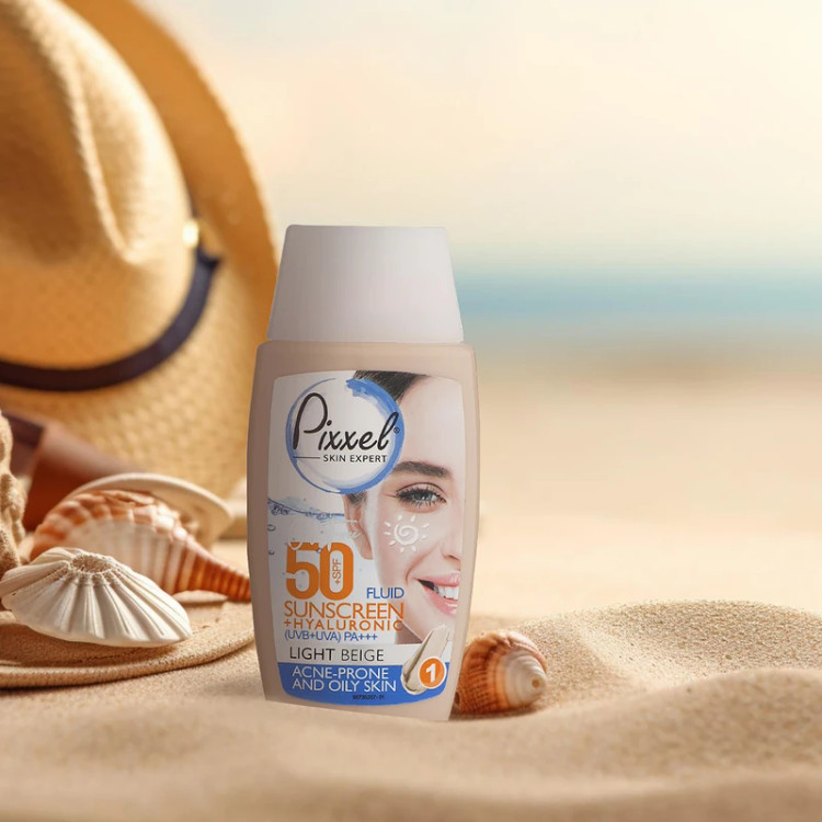 کرم ضدآفتاب فلوئیدی رنگی بژ روشن صورت پیکسل حجم 50 میلیلیتر مناسب پوستهای چرب و جوش دار و مختلط