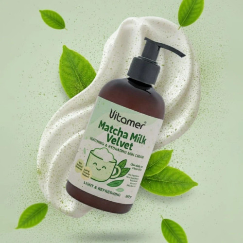 کرم مرطوبکننده و آبرسان پوست ویتامر مدل Matcha Milk Vlevet مناسب برای انواع پوست حجم 250 میلیلیتر