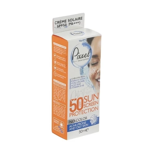 کرم ضدآفتاب فلوئیدی بیرنگ SPF50 پیکسل مناسب پوست های چرب جوش دار و مختلط حجم 50 میلی لیتر