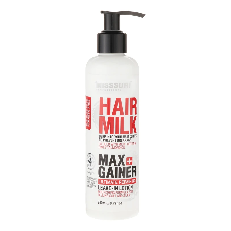 لوسیون شیر مو میسوری مدل Max Gainer مناسب برای مو رنگ شده و آسیب دیده جهت آبرسانی و تقویت مو حجم 250 میلی‌لیتر